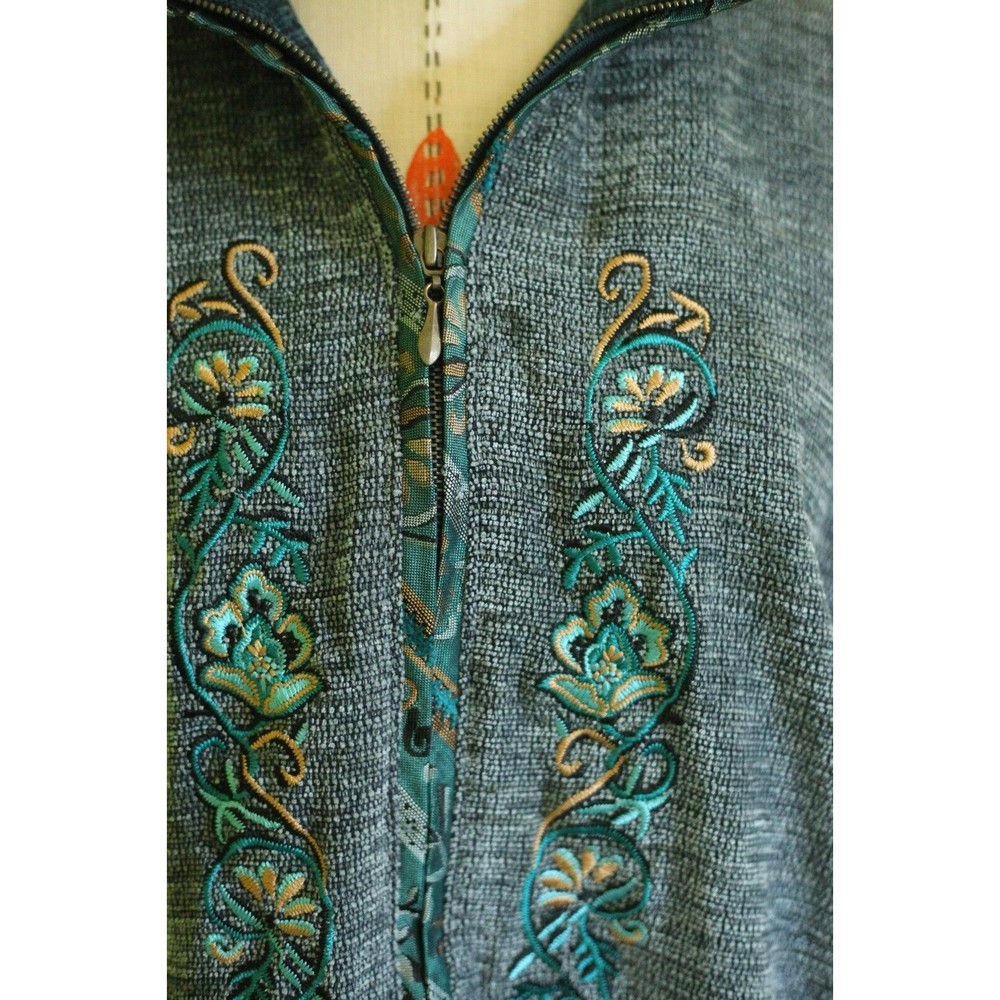 T & COMPANY Sz XL Womens Acrylic Embroidered Lounge Jacket Blazer Full Zip Blue - Picture 3 of 7